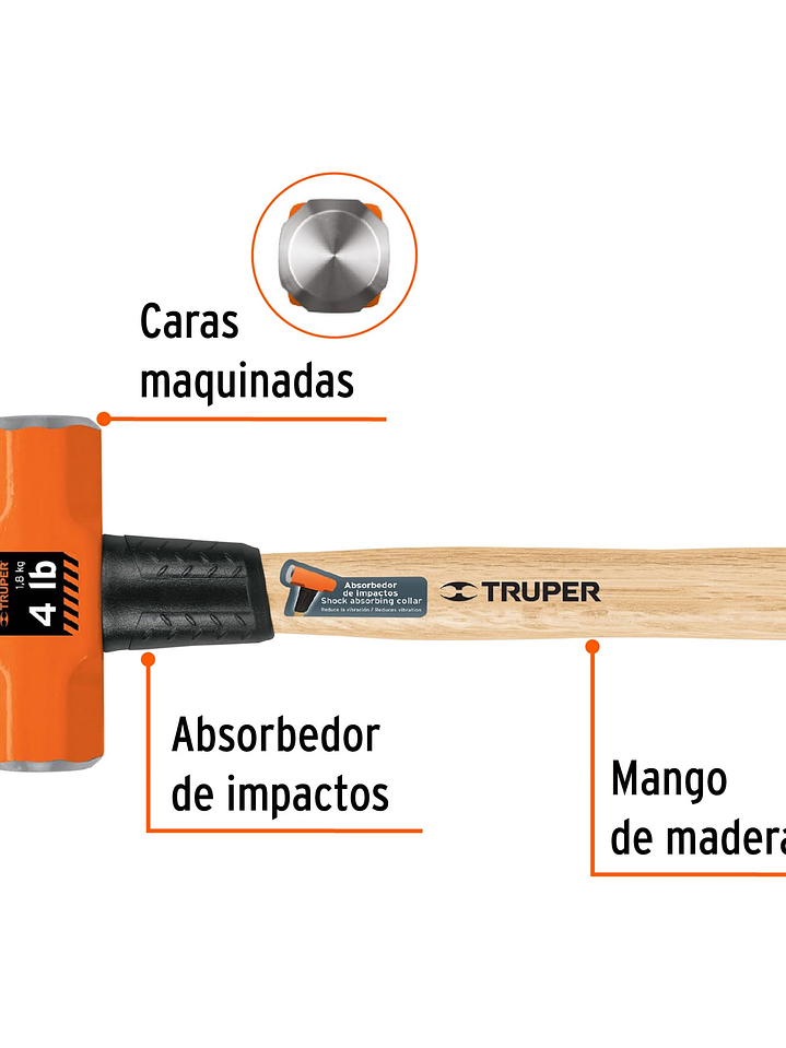 Marro octagonal 4 lb, mango de madera 12