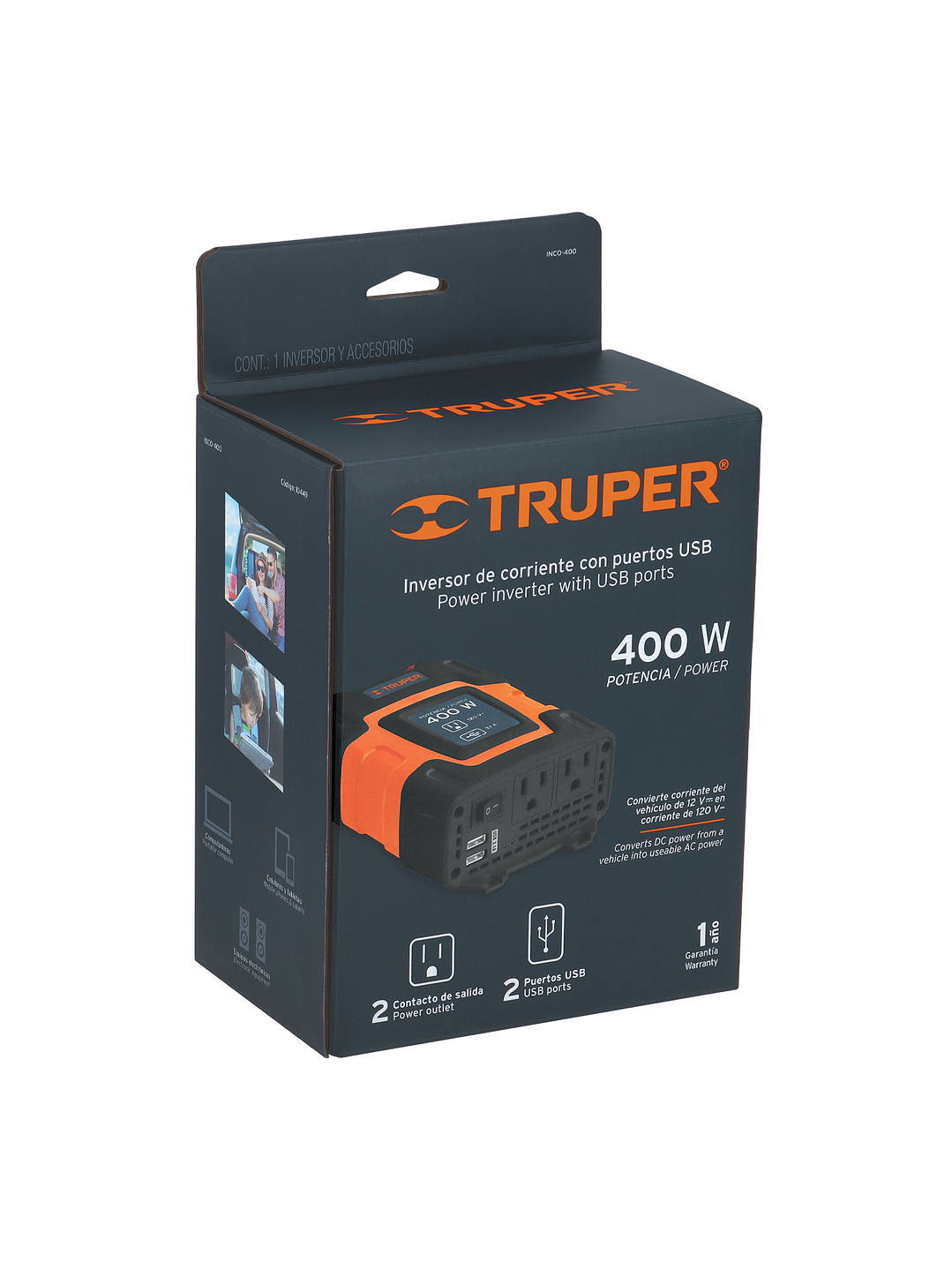 Inversor de corriente de 400 W con puertos USB, Truper 10449 7