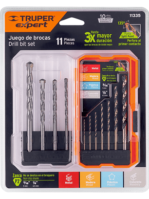 Juego de 11 brocas para metal y concreto en estuche, Truper 11335