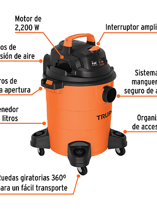 Aspiradora de sólidos y líquidos, 6 gal, plástica, TRUPER 12092
