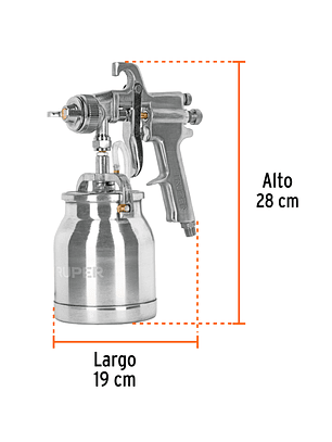 Pistola p/pintar succión HVHP vaso alum, 1.8mm, 2 vál Truper 14087