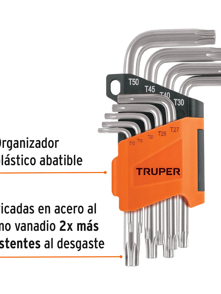 Juego de 9 llaves torx con organizador abatible, TRUPER 15554 2