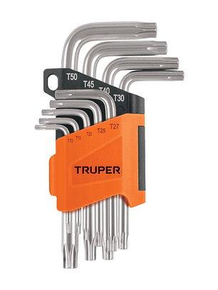 Juego de 9 llaves torx con organizador abatible, TRUPER 15554
