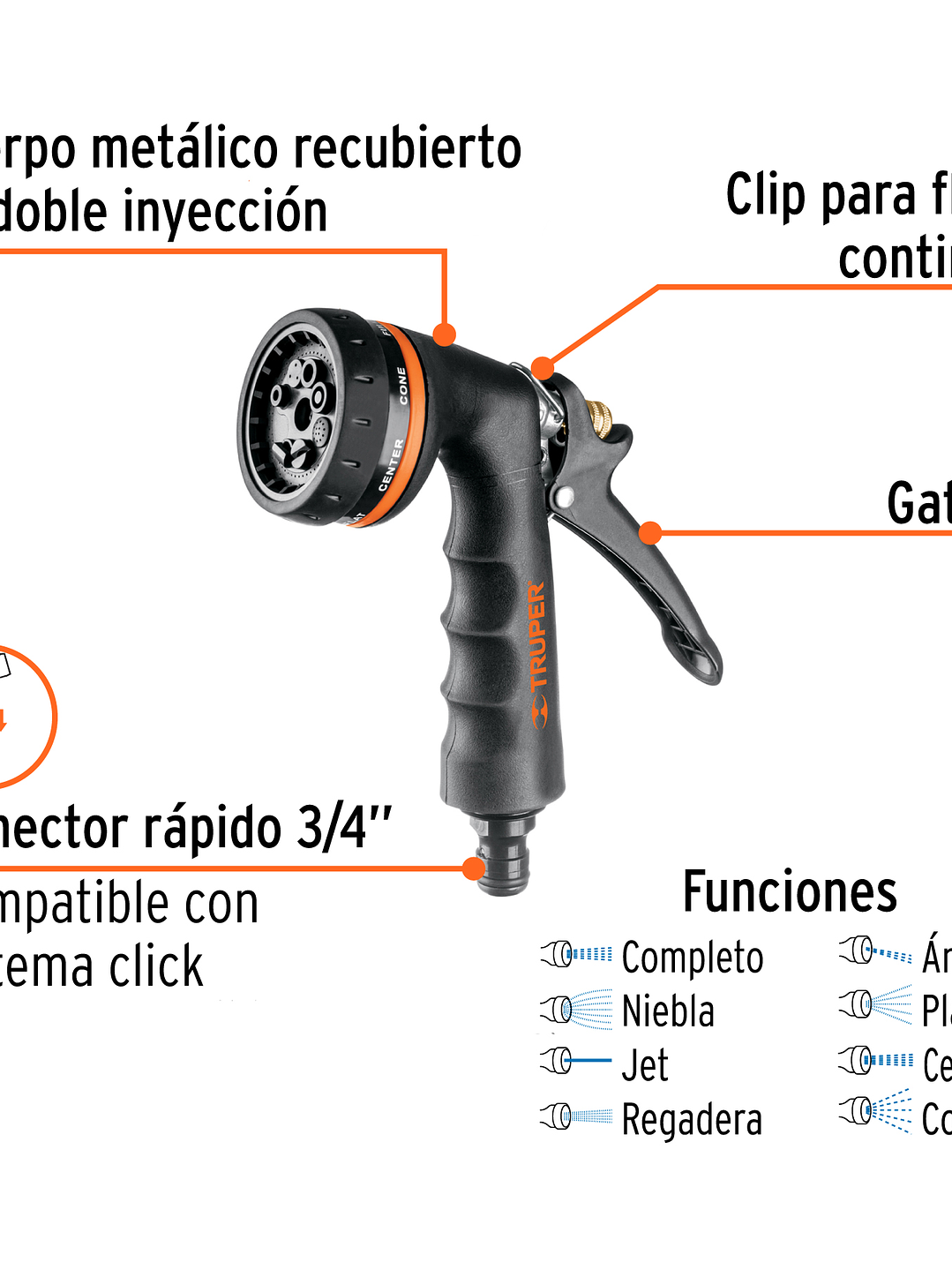 Pistola para riego de 8 funciones metálica con recubrimiento 18477 2