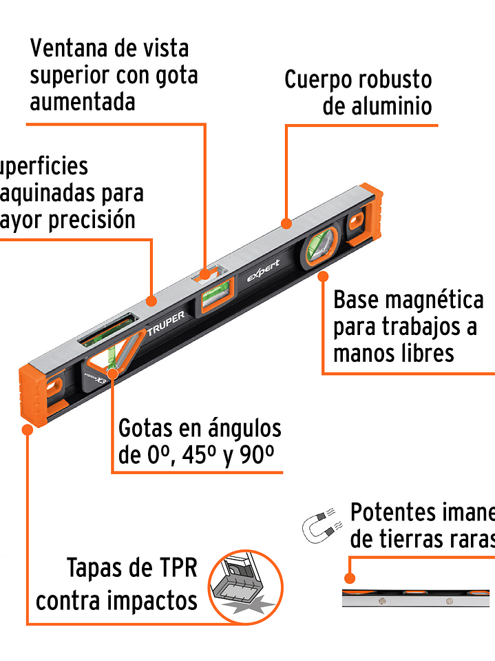 Nivel profesional magnético de 18