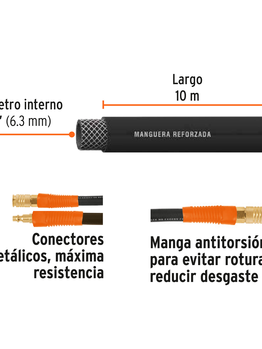 Manguera para compresor, de hule, 10m x 1/4
