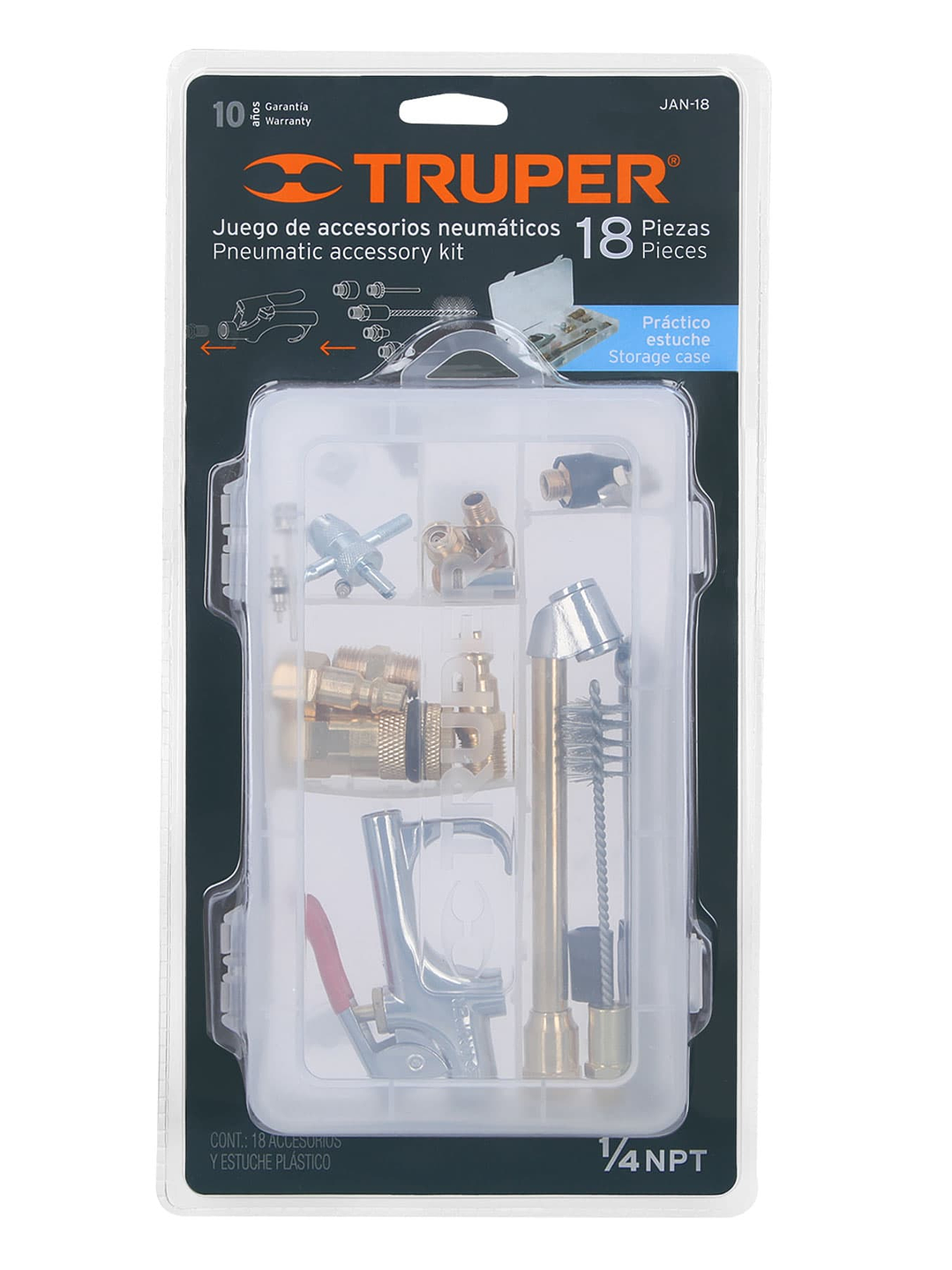 Juego de 18 accesorios neumáticos, cuerda 1/4