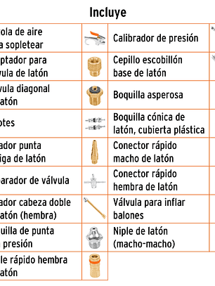 Juego de 18 accesorios neumáticos, cuerda 1/4