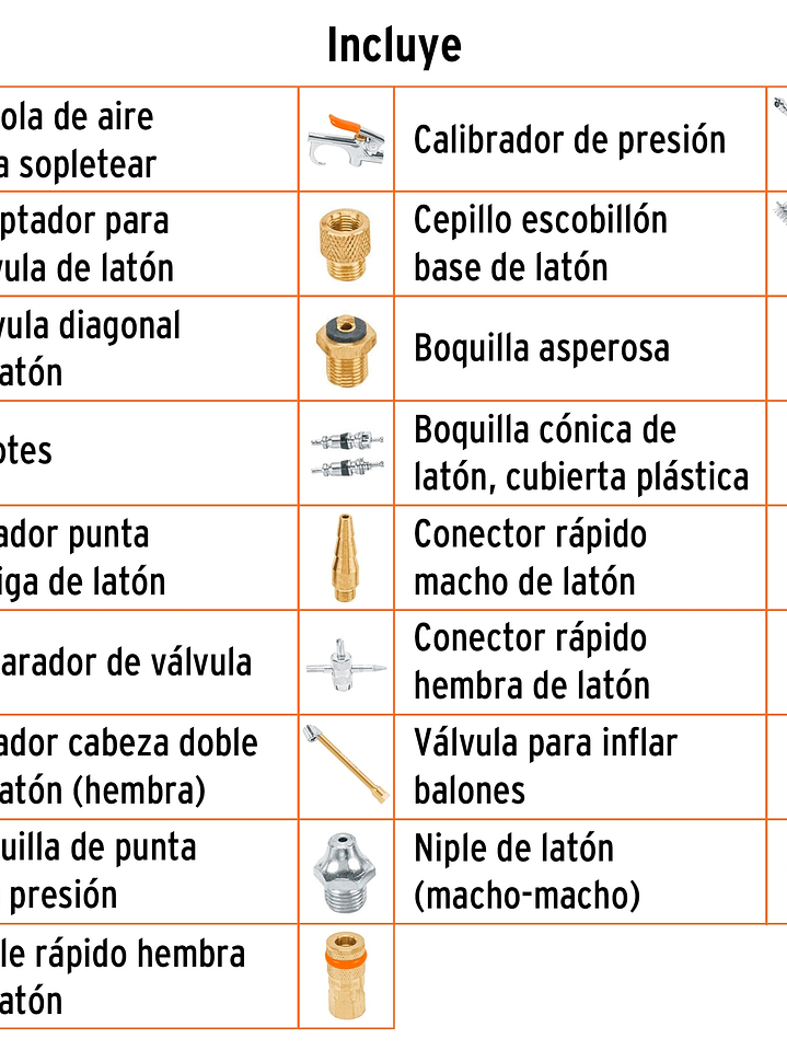 Juego de 18 accesorios neumáticos, cuerda 1/4