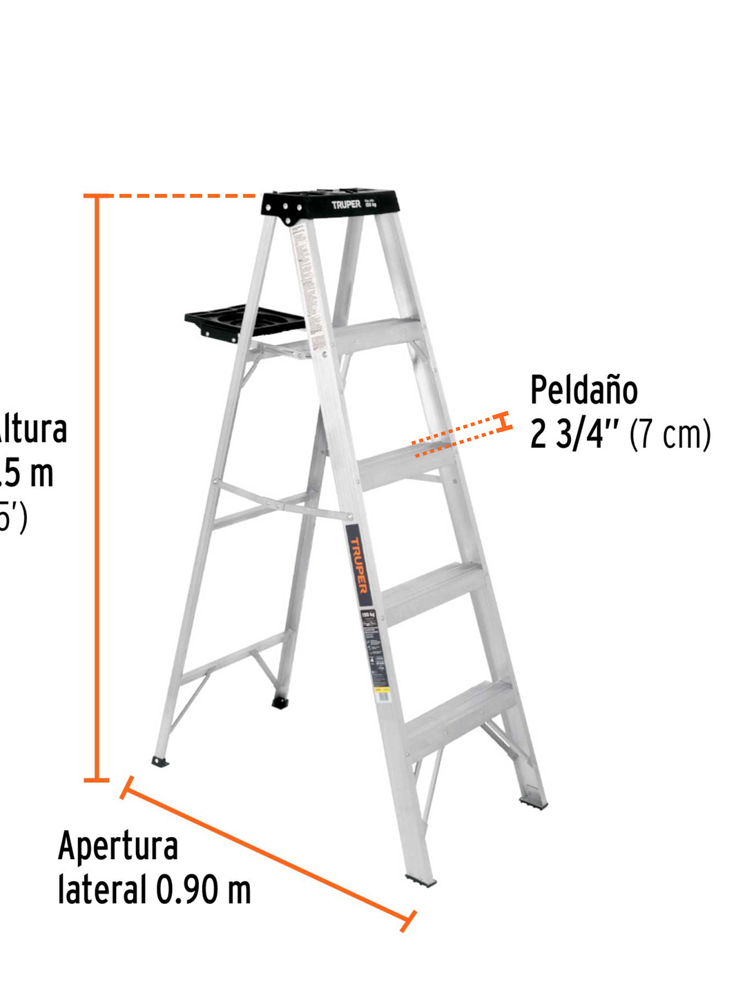 Escalera de tijera tipo III 4 escalones y bandeja, Truper 16742 2