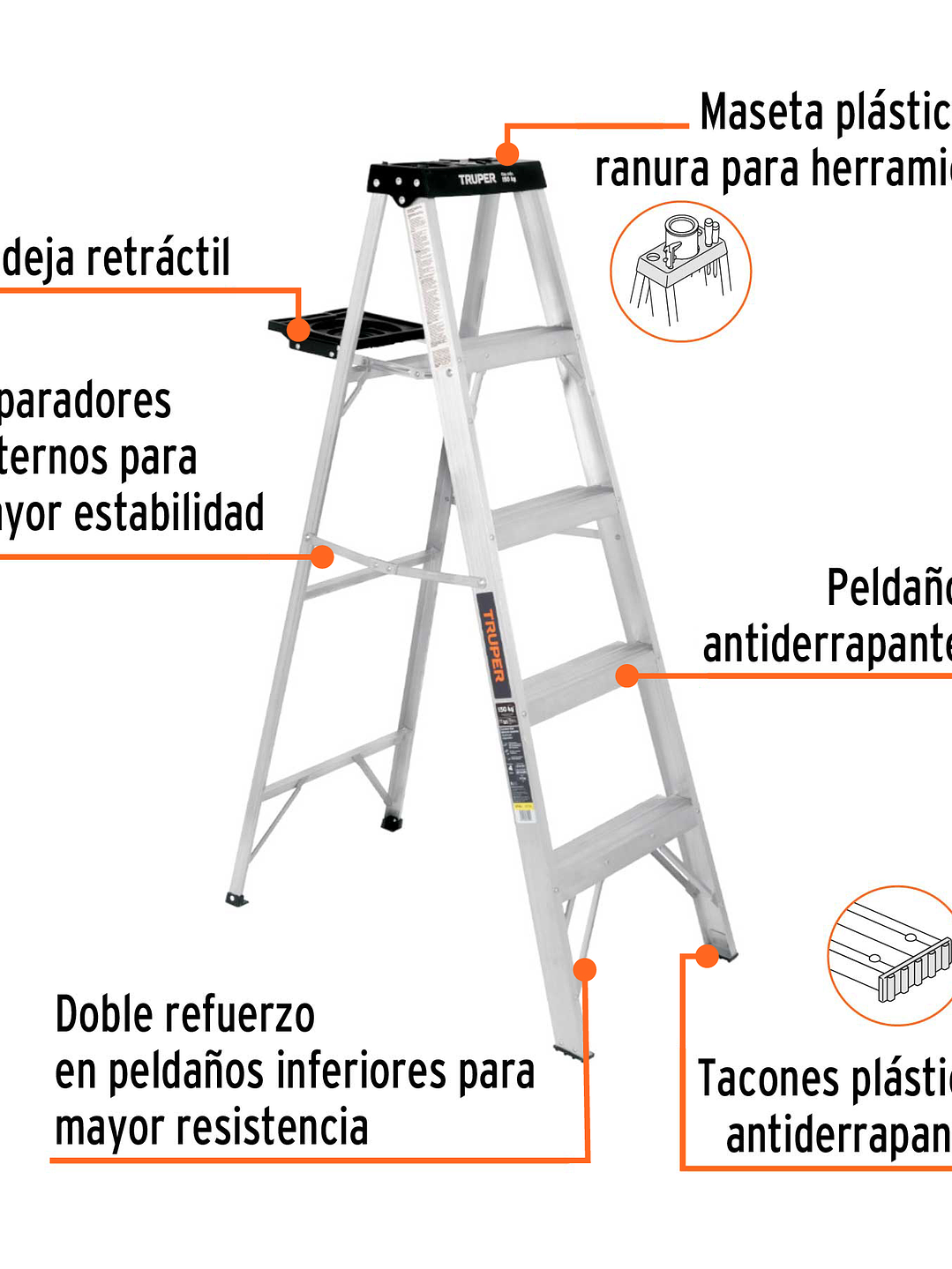 Escalera de tijera tipo III 4 escalones y bandeja, Truper 16742 3