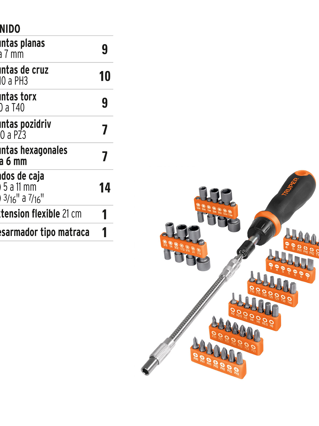 Desarmador tipo matraca con 42 puntas truper 18220 2