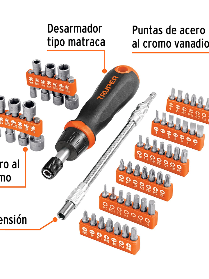 Desarmador tipo matraca con 42 puntas truper 18220 3