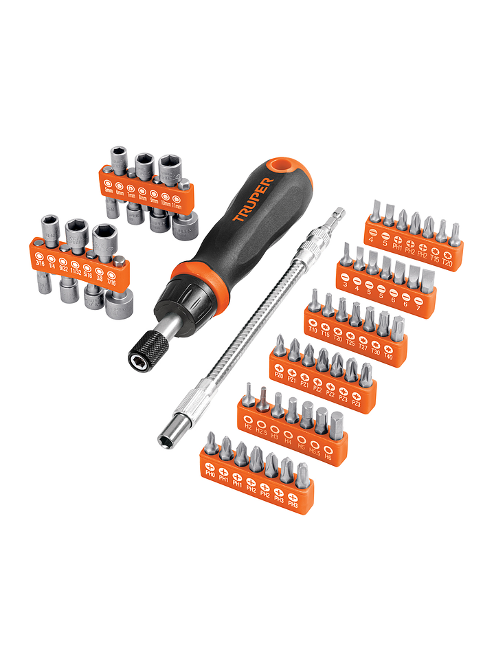 Desarmador tipo matraca con 42 puntas truper 18220 1