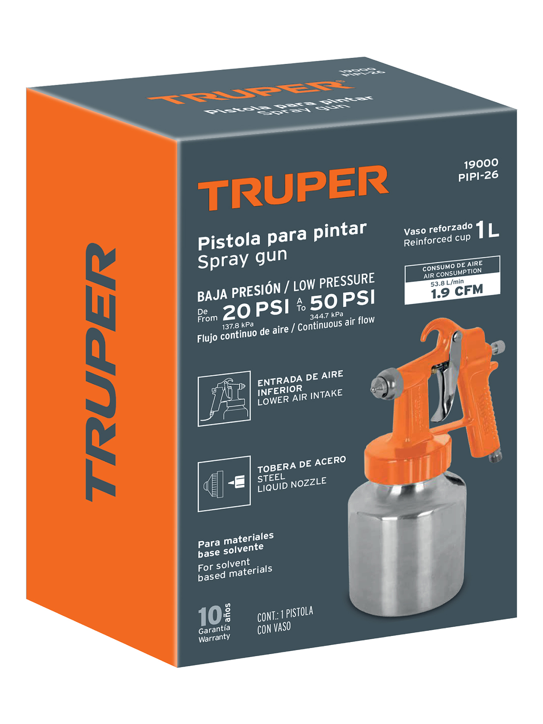 Pistola p/pintar baja presión, truper 19000 1.5 mm, 1
