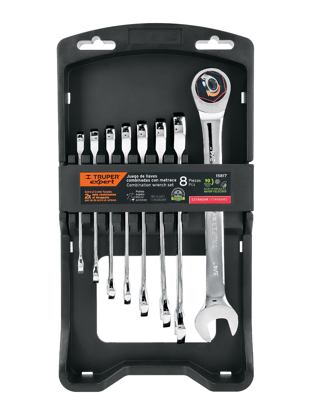Juego de 8 llaves combinadas std pulidas con matraca, TRUPER 15817 1