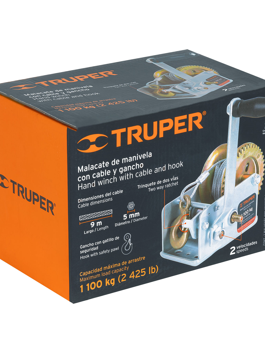 Malacate de manivela 1100 kg con cable, Truper 14721 1