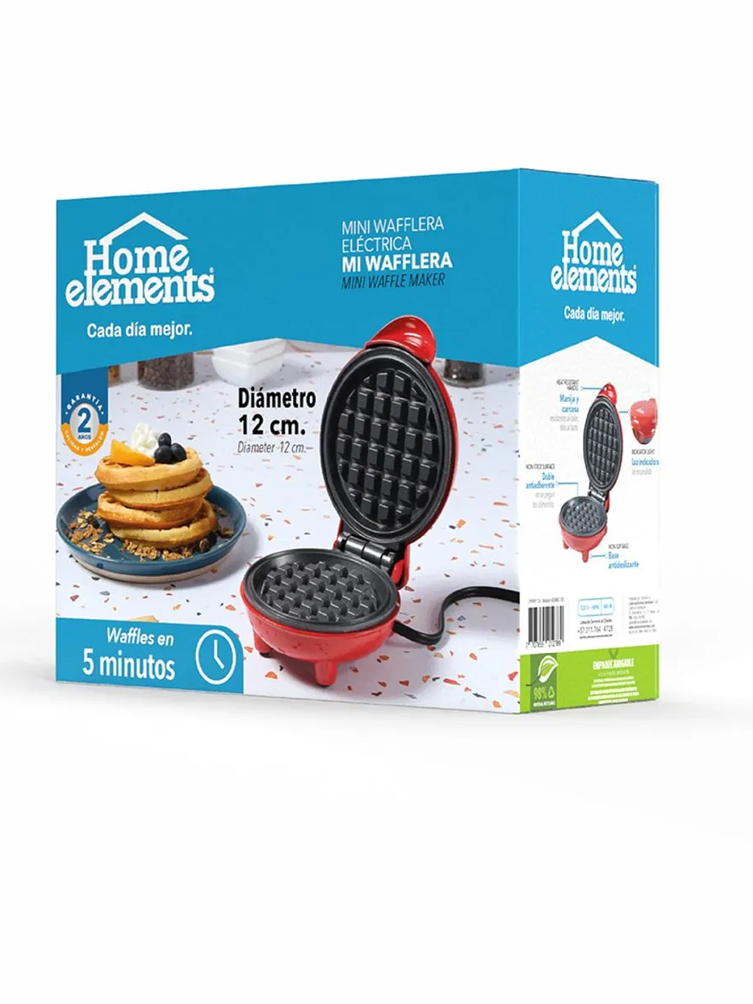 Mini Wafflera Roja home elements hewm513r 1
