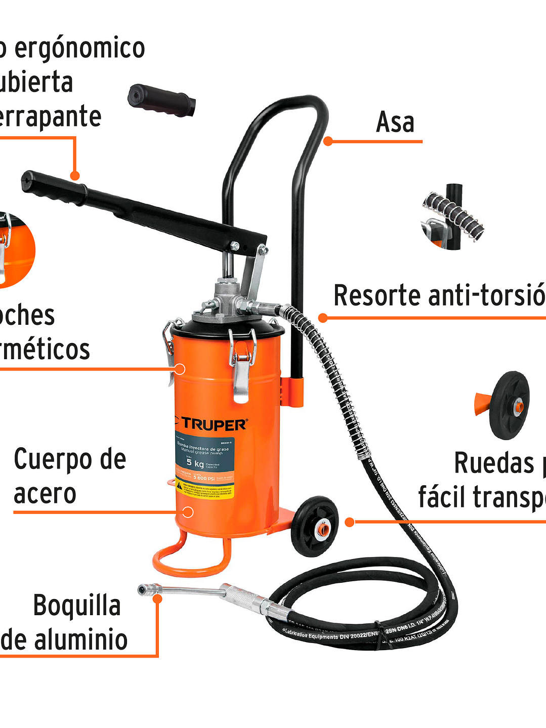 Bomba inyectora de grasa, 5 kg, TRUPER 16866 4