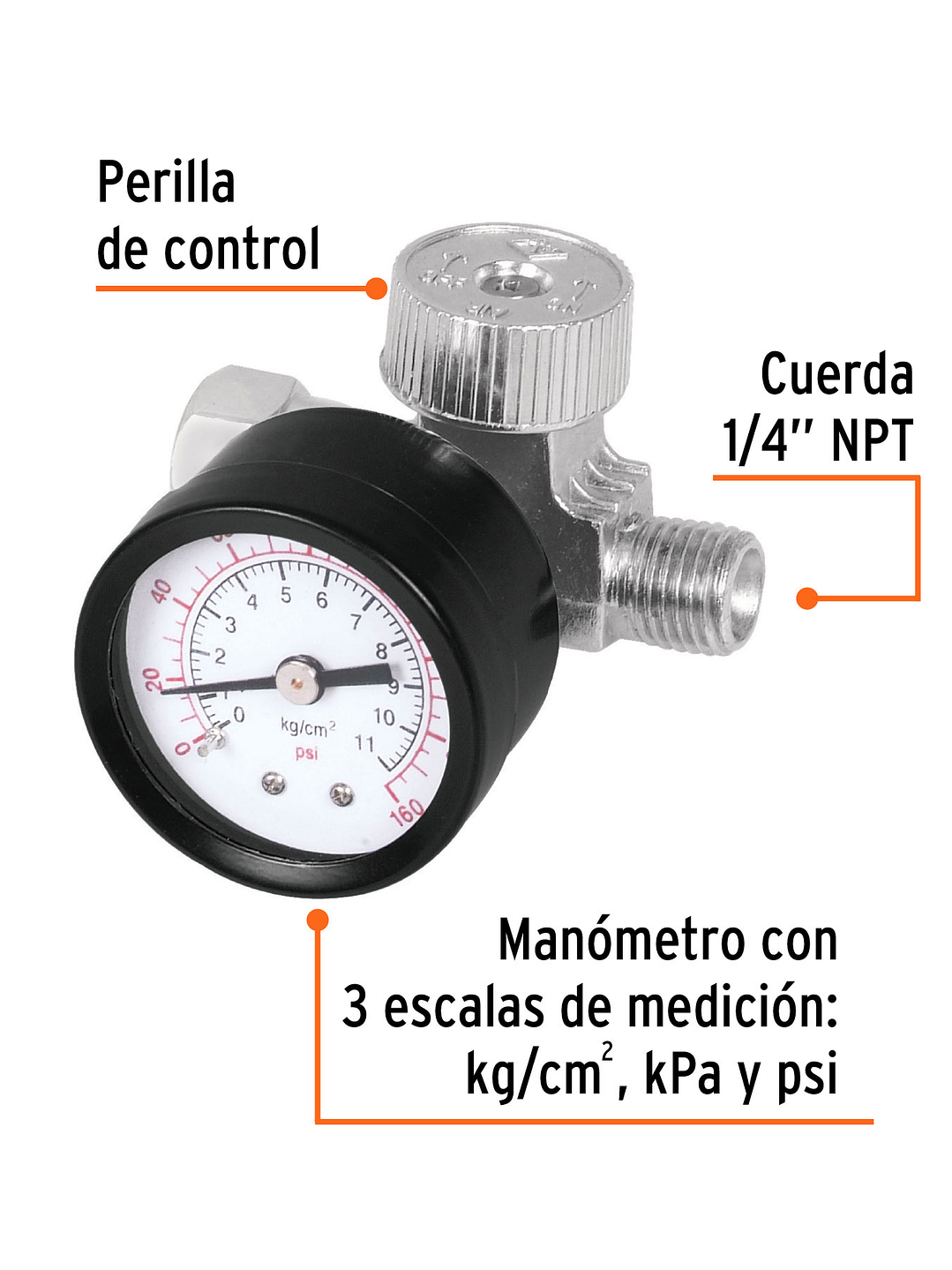 Regulador de aire con manómetro, cuerda 1/4