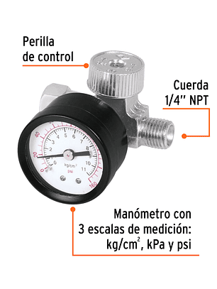Regulador de aire con manómetro, cuerda 1/4