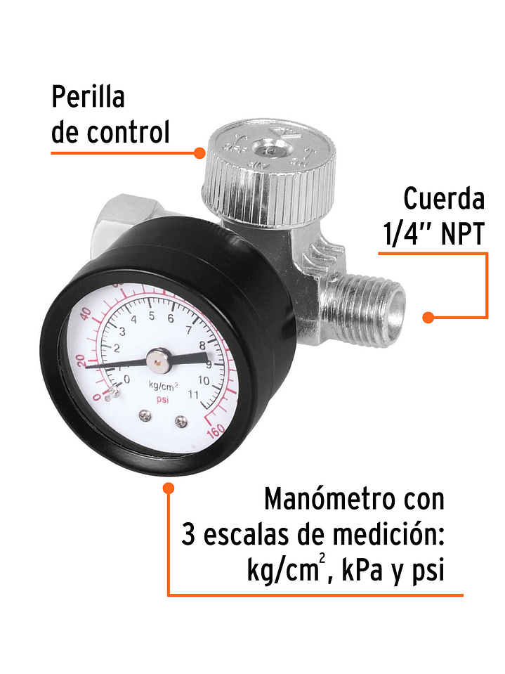 Regulador de aire con manómetro, cuerda 1/4
