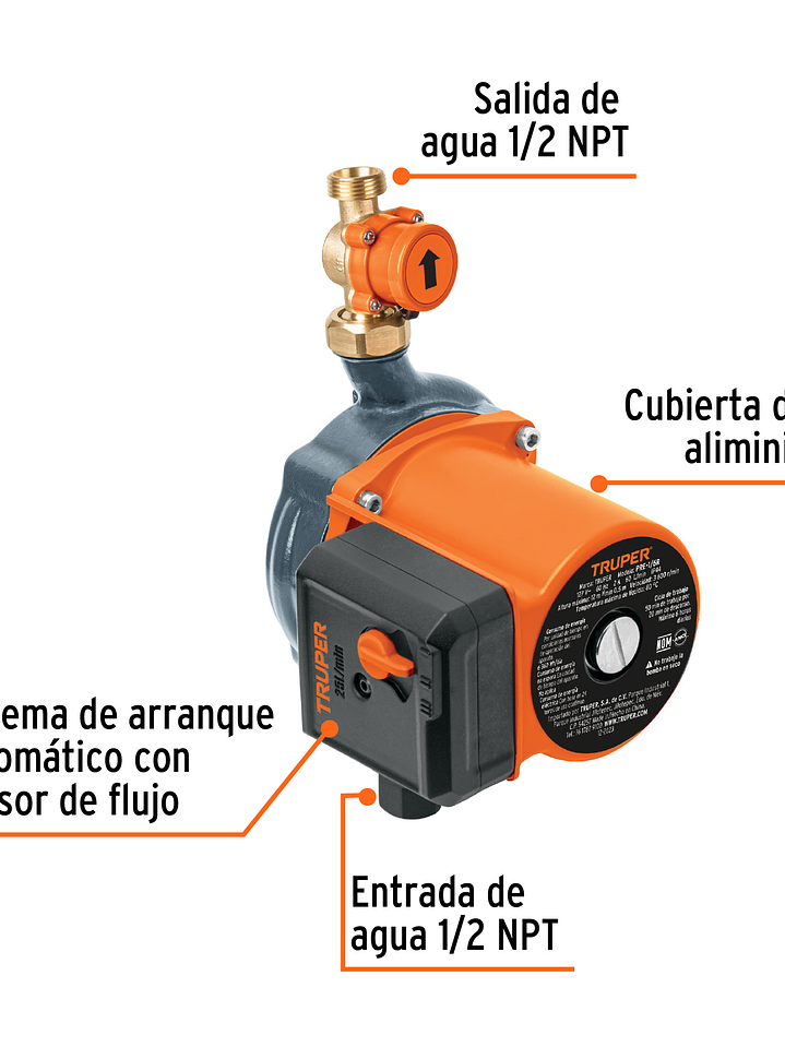 Bomba presurizadora 1/6 HP, con sensor regulable, TRUPER 103355 3