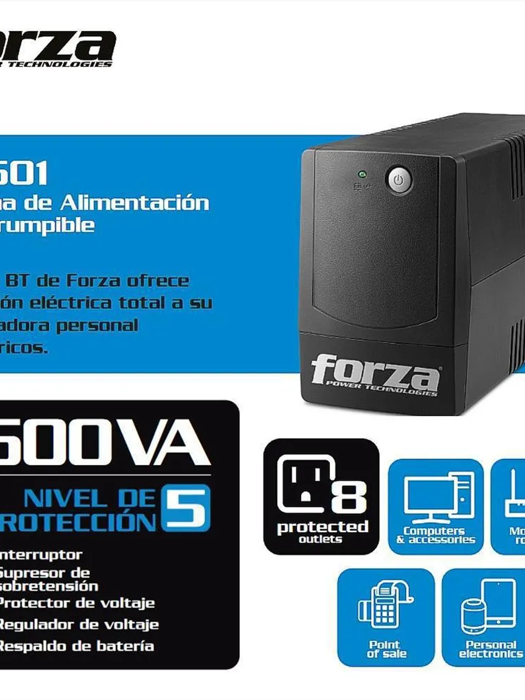 Ups Interactiva Forza Bt-601, 600va/360w, 8 Tomas 2
