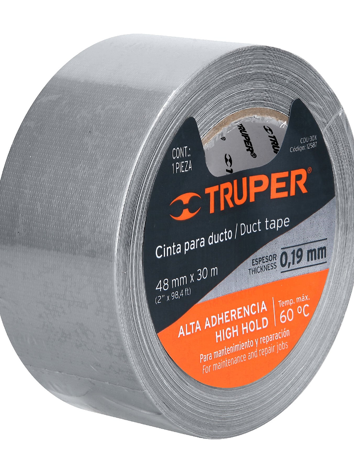 Cinta para ducto 30m x 48mm, espesor 0.19mm, TRUPER 12587 1