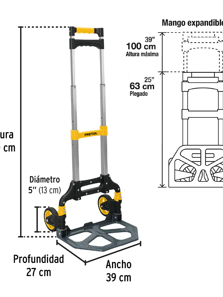 Diablo de carga, plegable de aluminio y base acero, 100 kg 11