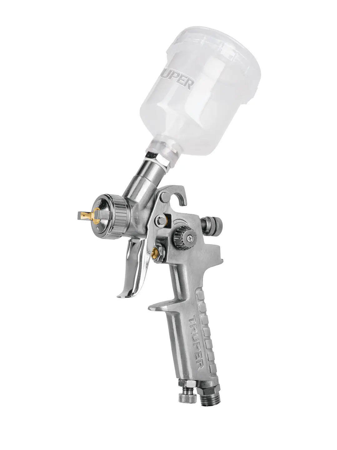 Pistola p/retoque gravedad HVLP vaso plástico, 1 mm, TRUPER 1