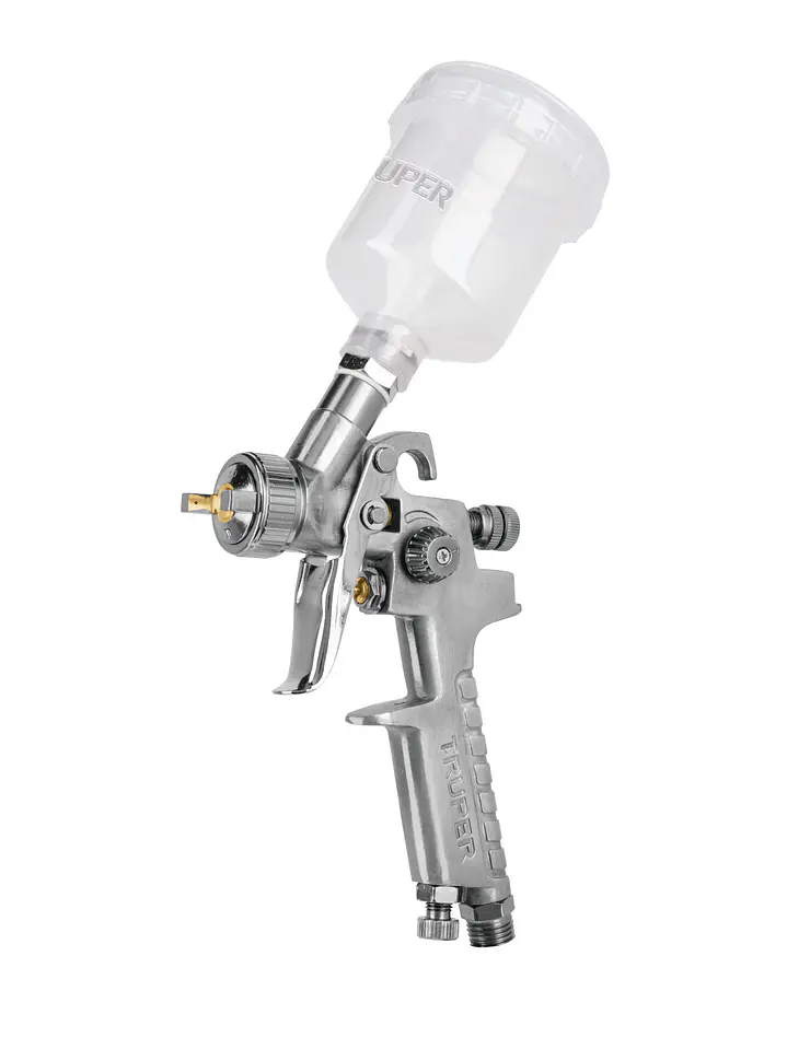 Pistola p/retoque gravedad HVLP vaso plástico, 1 mm, TRUPER 1