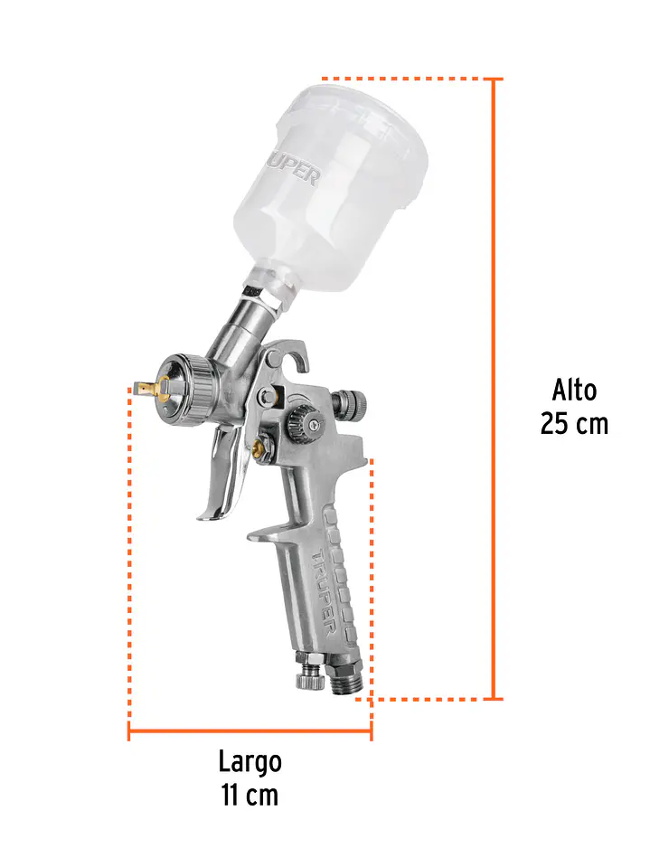 Pistola p/retoque gravedad HVLP vaso plástico, 1 mm, TRUPER 3