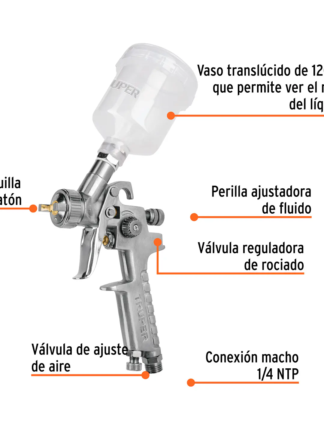 Pistola p/retoque gravedad HVLP vaso plástico, 1 mm, TRUPER 5