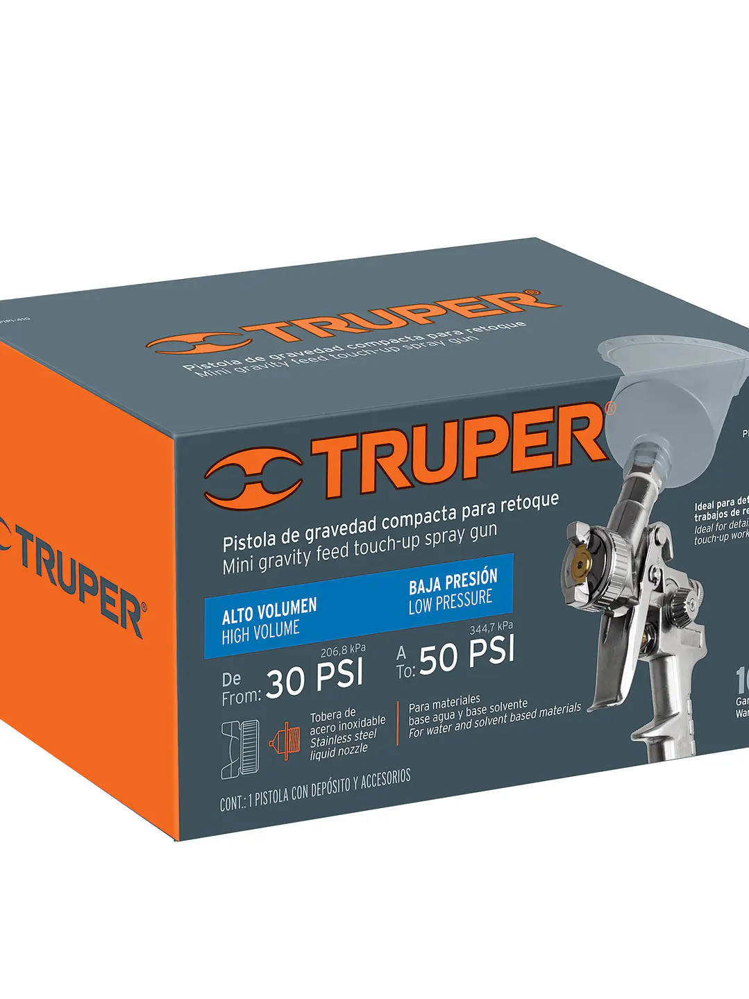 Pistola p/retoque gravedad HVLP vaso plástico, 1 mm, TRUPER 6