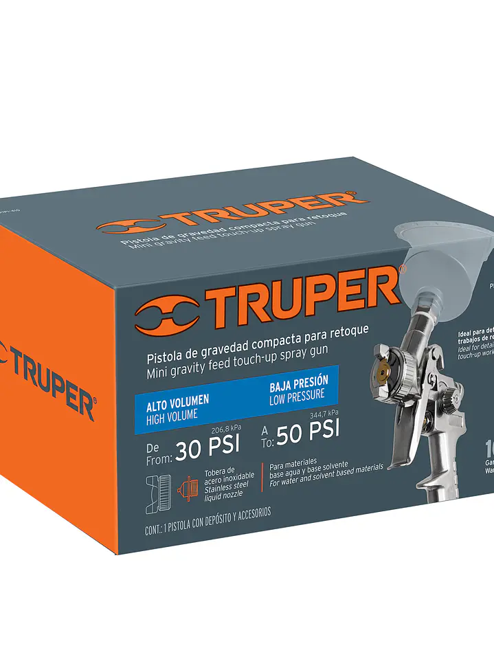 Pistola p/retoque gravedad HVLP vaso plástico, 1 mm, TRUPER 6