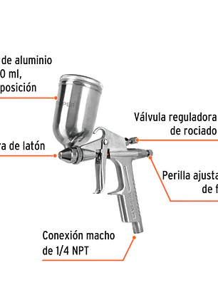 Pistola para retoque LVMP vaso aluminio, 0.5 mm, TRUPER