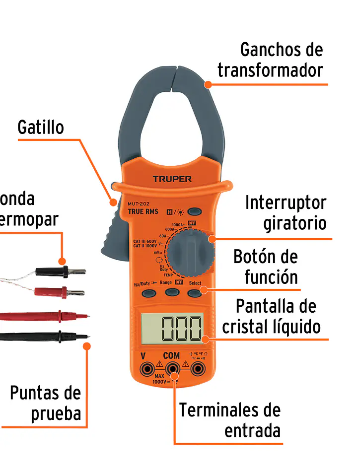 Multímetro para mantenimiento industrial con gancho, TRUPER 6