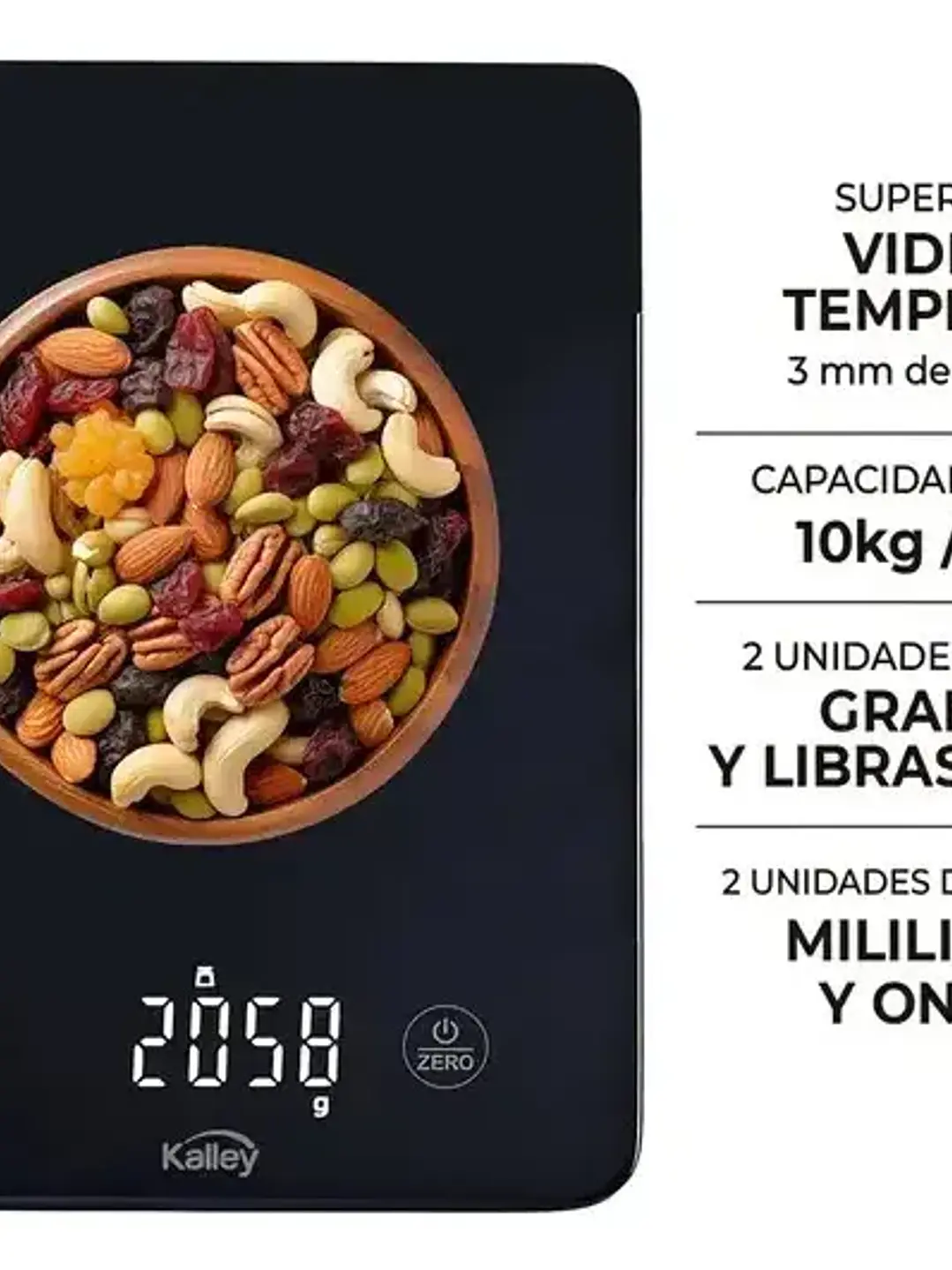 Balanza Gramera De Cocina Kalley K-gcl02 Negro 10 Kg 3