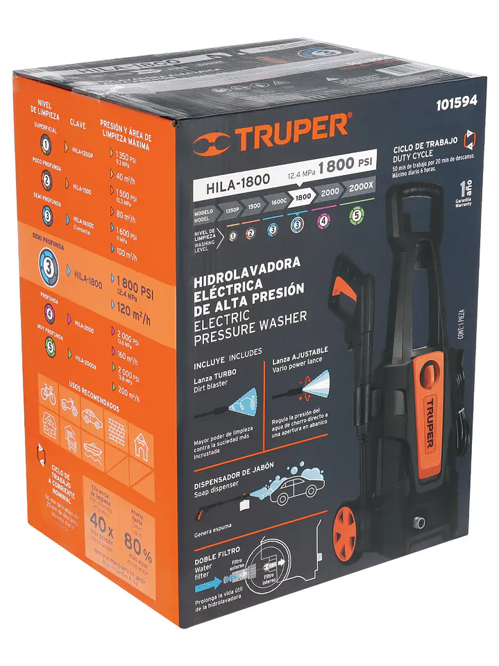 Hidrolavadora eléctrica 1800 PSI, TRUPER 101594 2