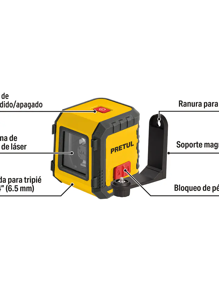 Nivel láser rojo, alcance 5 m, de pilas, PRETUL 29899 4