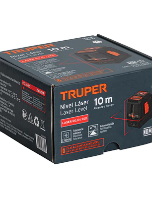 Nivel láser rojo, alcance 10 m, de pilas, TRUPER 17079