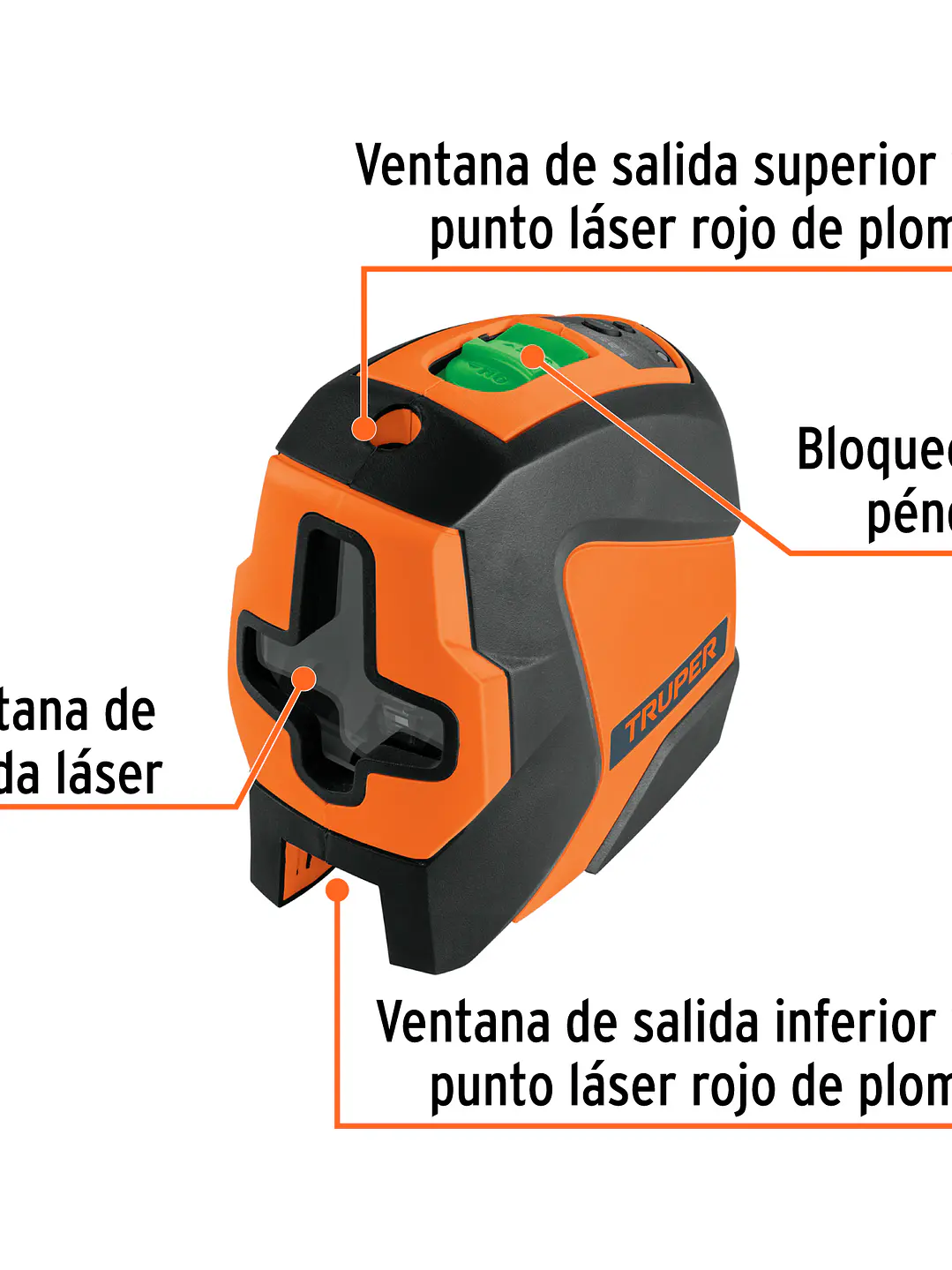 Nivel láser verde c/plomada, alcance 30 m, de pilas, TRUPER 5