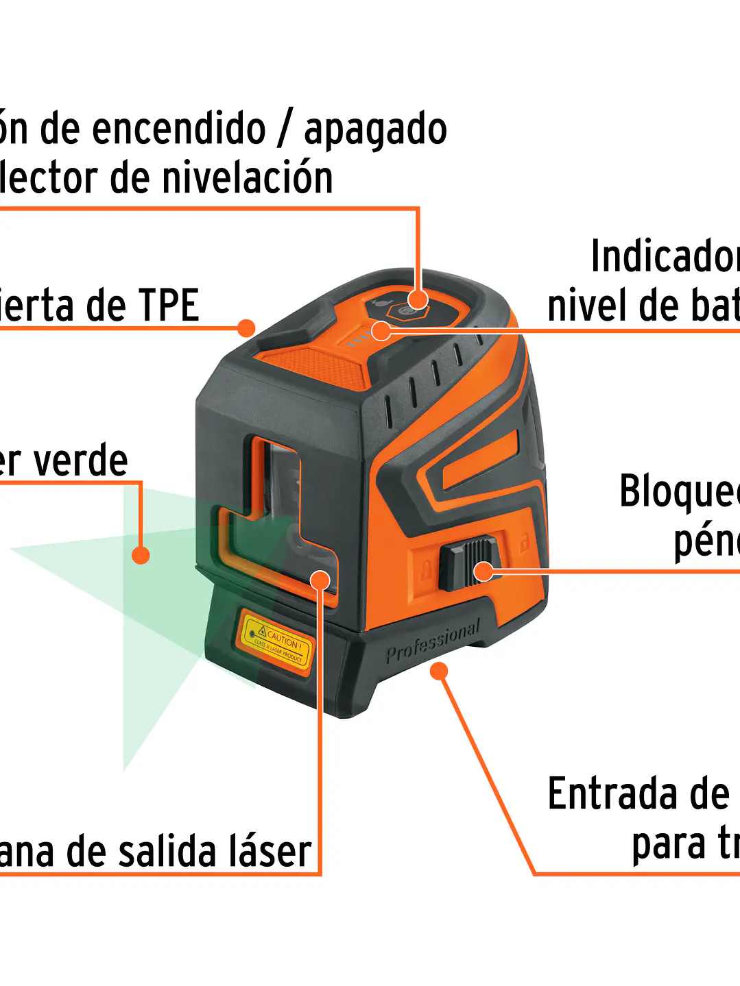 Nivel láser verde, alcance 30 m, recargable, TRUPER 6