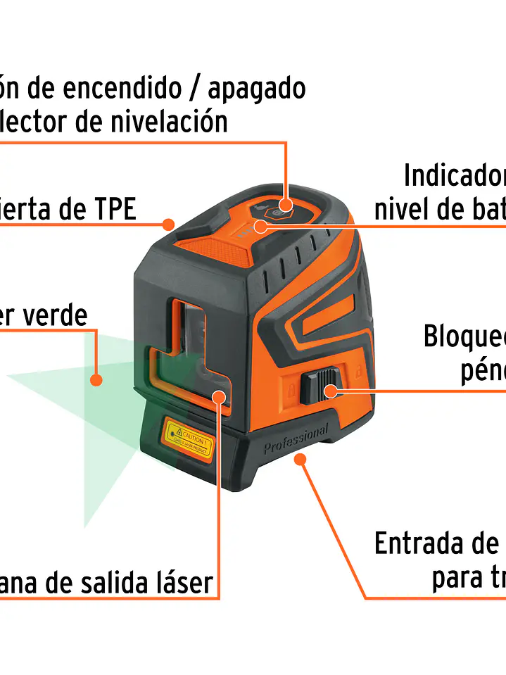 Nivel láser verde, alcance 30 m, recargable, TRUPER 6