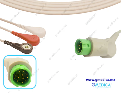 Cable ECG de Conexión Directa Compatible con Mindray - Datascope de 3 Latiguillos de Boton - 040-000961-00