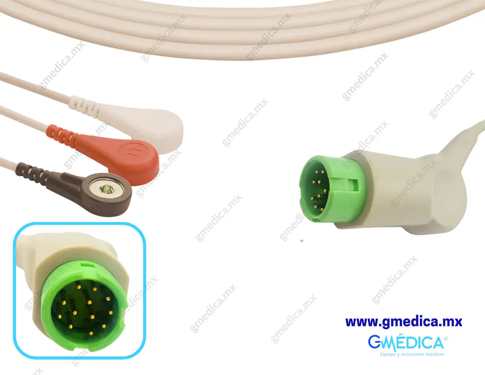 Cable ECG de Conexión Directa Compatible con Mindray - Datascope de 3 Latiguillos de Boton - 040-000961-00 1