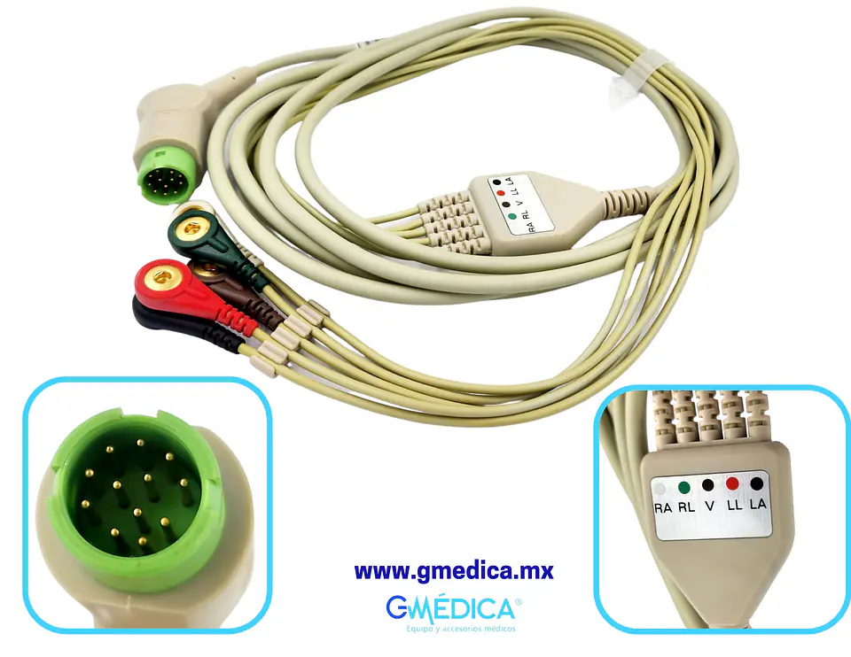 Cable ECG de Conexión Directa Compatible con Mindray - Datascope de 5 Latiguillos de Boton - 040-000961-00 2
