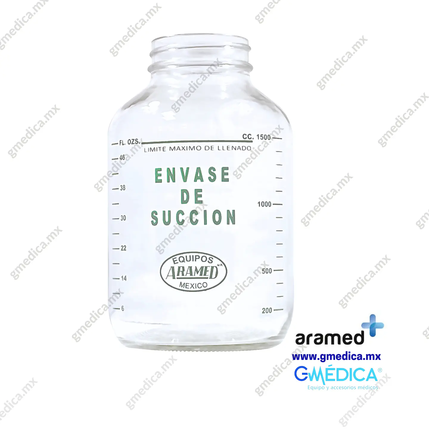Frasco de Vidrio de 1.78 Litros Aramed para Succión sin Tapa 602403 1