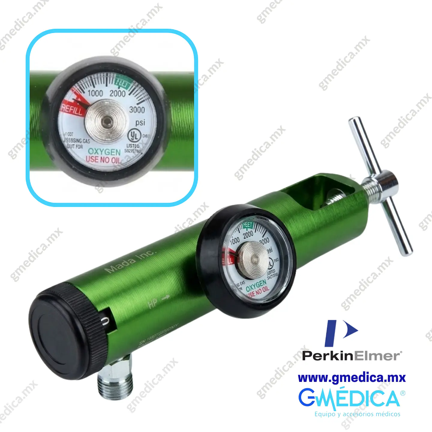 Regulador de Oxígeno Medicinal y Yugo Largo MADA 2
